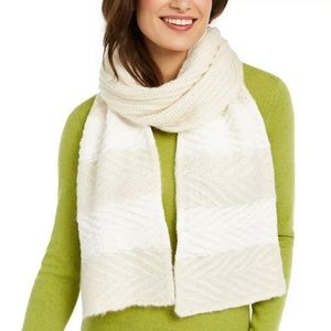 INC Chenille Striped Arrow-Stitch Ivory Muffler